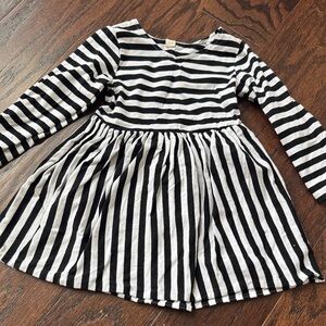 Striped Black and White Kids Dress - Classic Long Sleeve